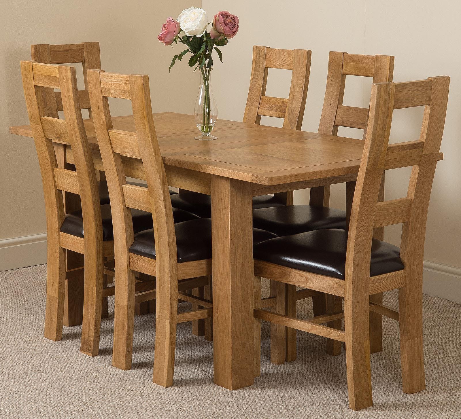 Hampton Extending Rustic Oak Dining Table with 6 brown Yale Dining Chairs