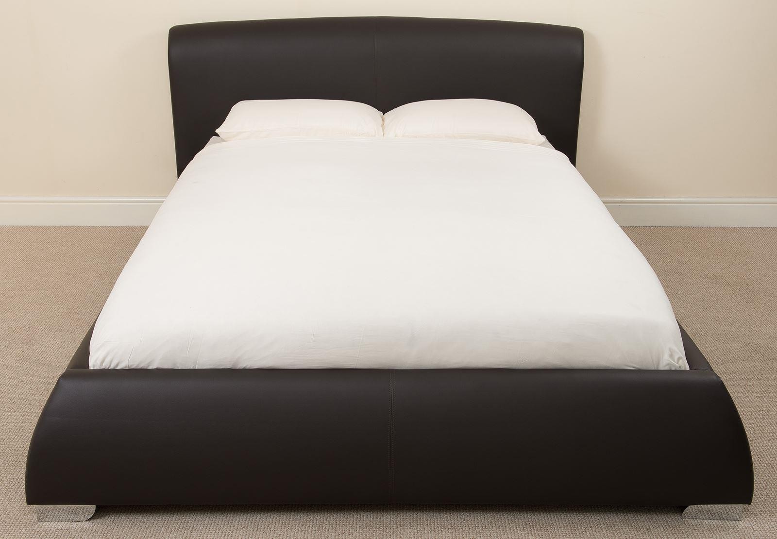 Modena 4ft6 Double Designer Brown Leather Bed Frame & Memory Foam Mattress