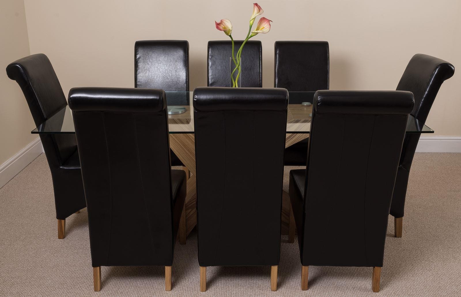 Valencia Oak 200cm Glass Dining Set with 8 Brown Chairs