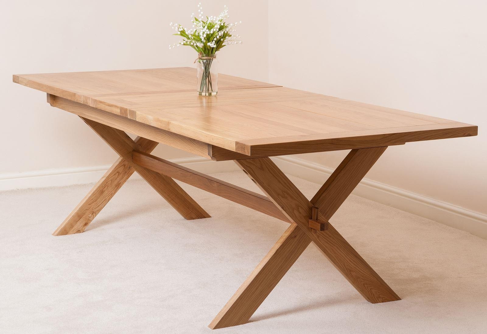 Vermont Solid Oak 200cm240cm Crossed Leg Extending Dining Table