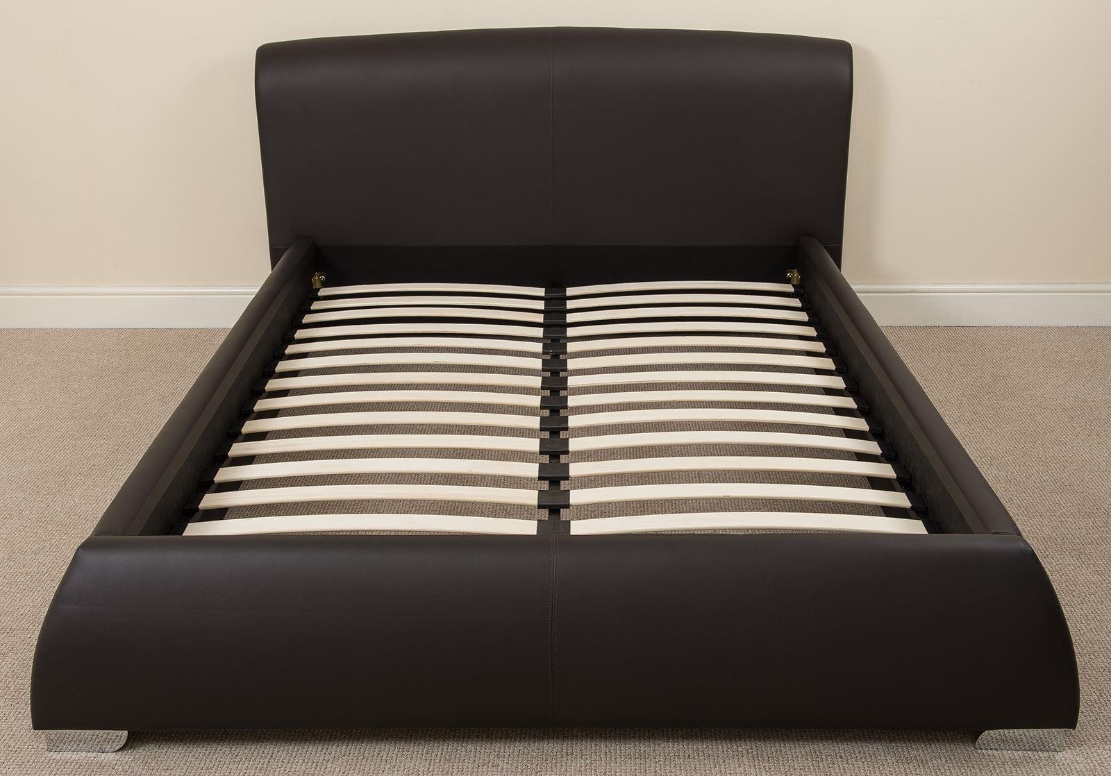 Modena 4ft6 Double Designer Brown Leather Bed Frame & Memory Foam Mattress