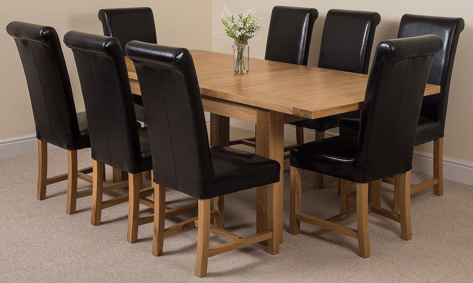Seattle Extending Oak Dining Table with 8 Black Lola Dining Chairs