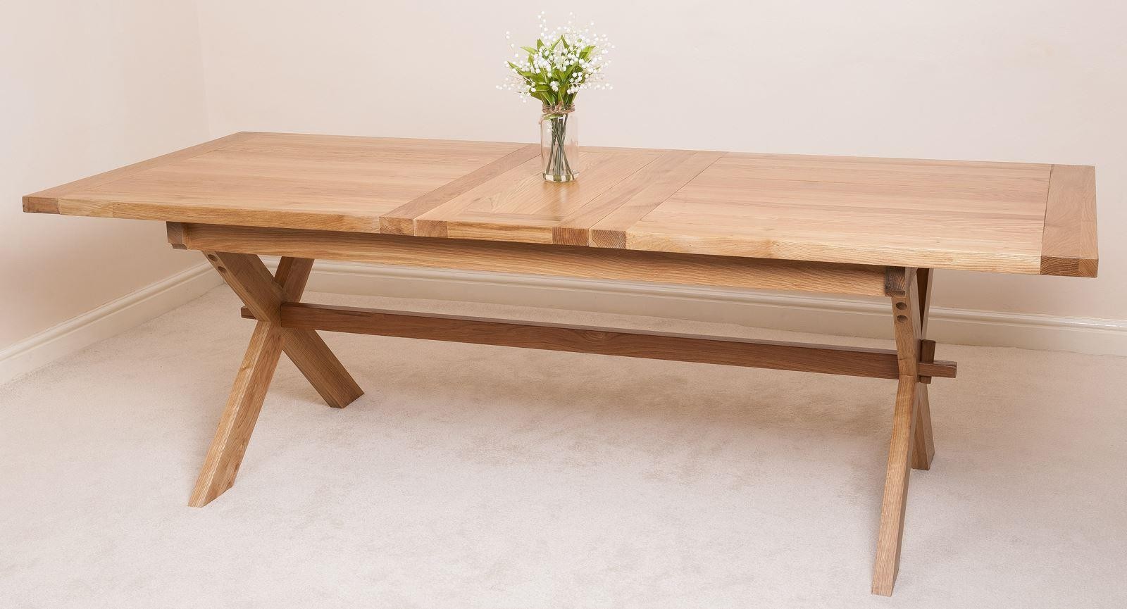 Vermont Solid Oak 200cm240cm Crossed Leg Extending Dining Table with 8