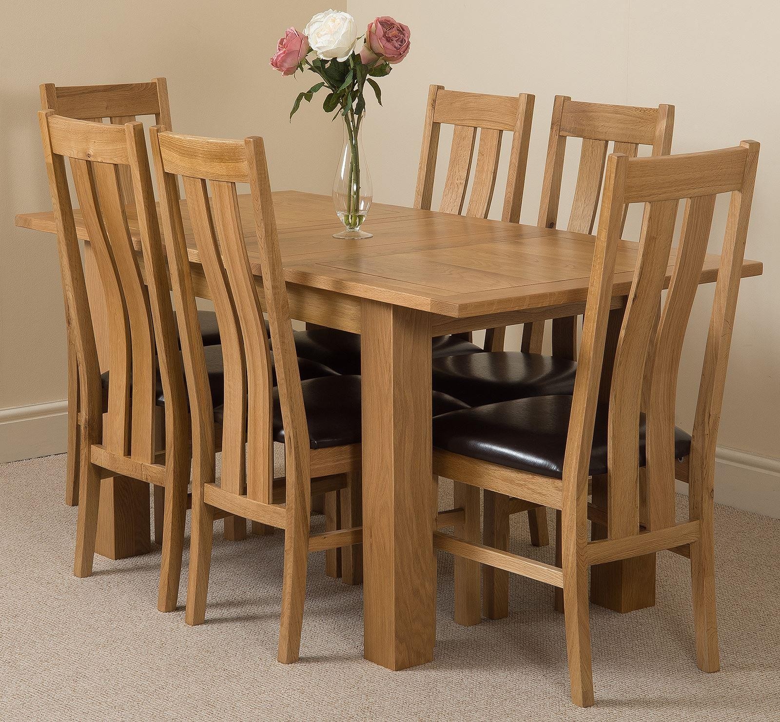 Hampton Extending Rustic Oak Dining Table with 6 Brown Princeton Dining