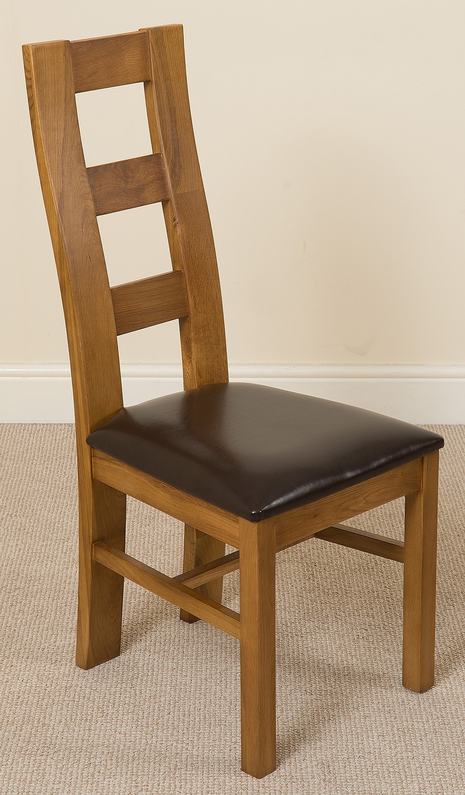 Yale Solid Oak Dining Chair [Light Oak and Brown Leather]