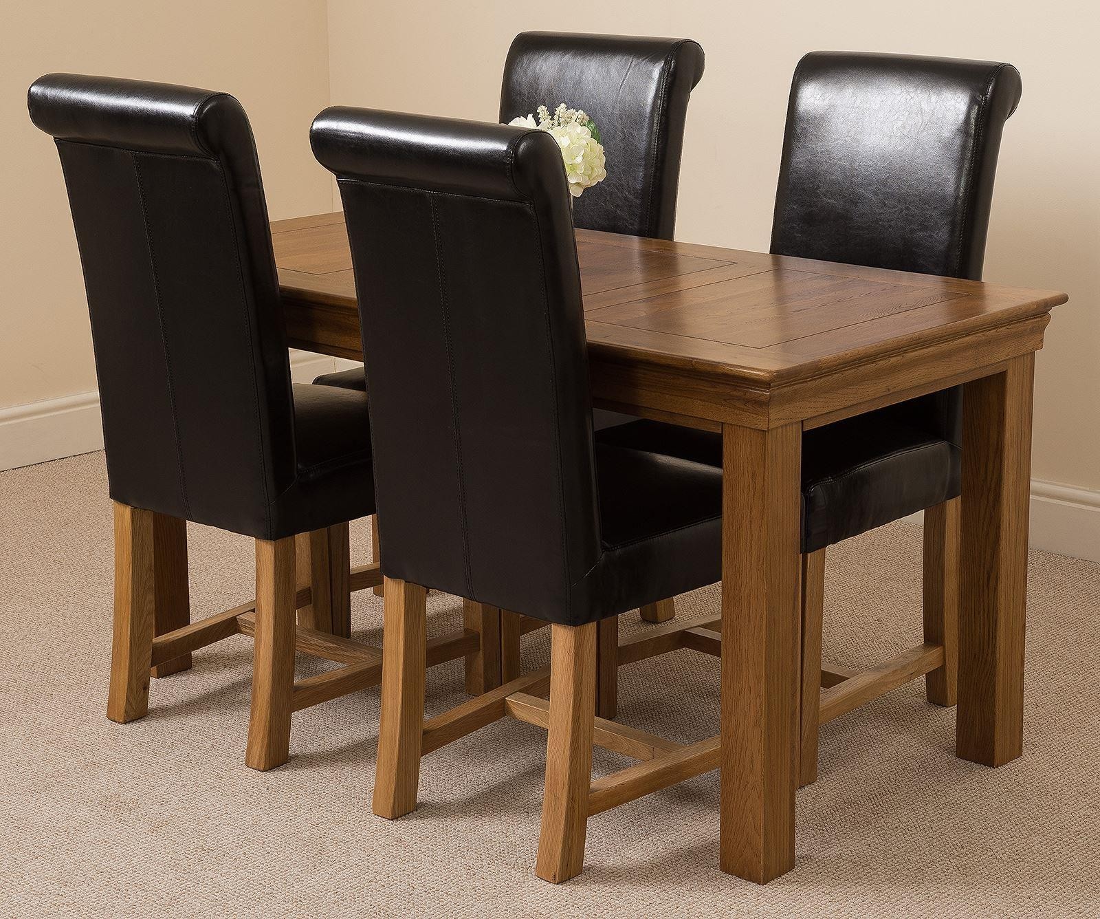French Chateau Rustic Oak Dining Table with 4 Black Washington Dining