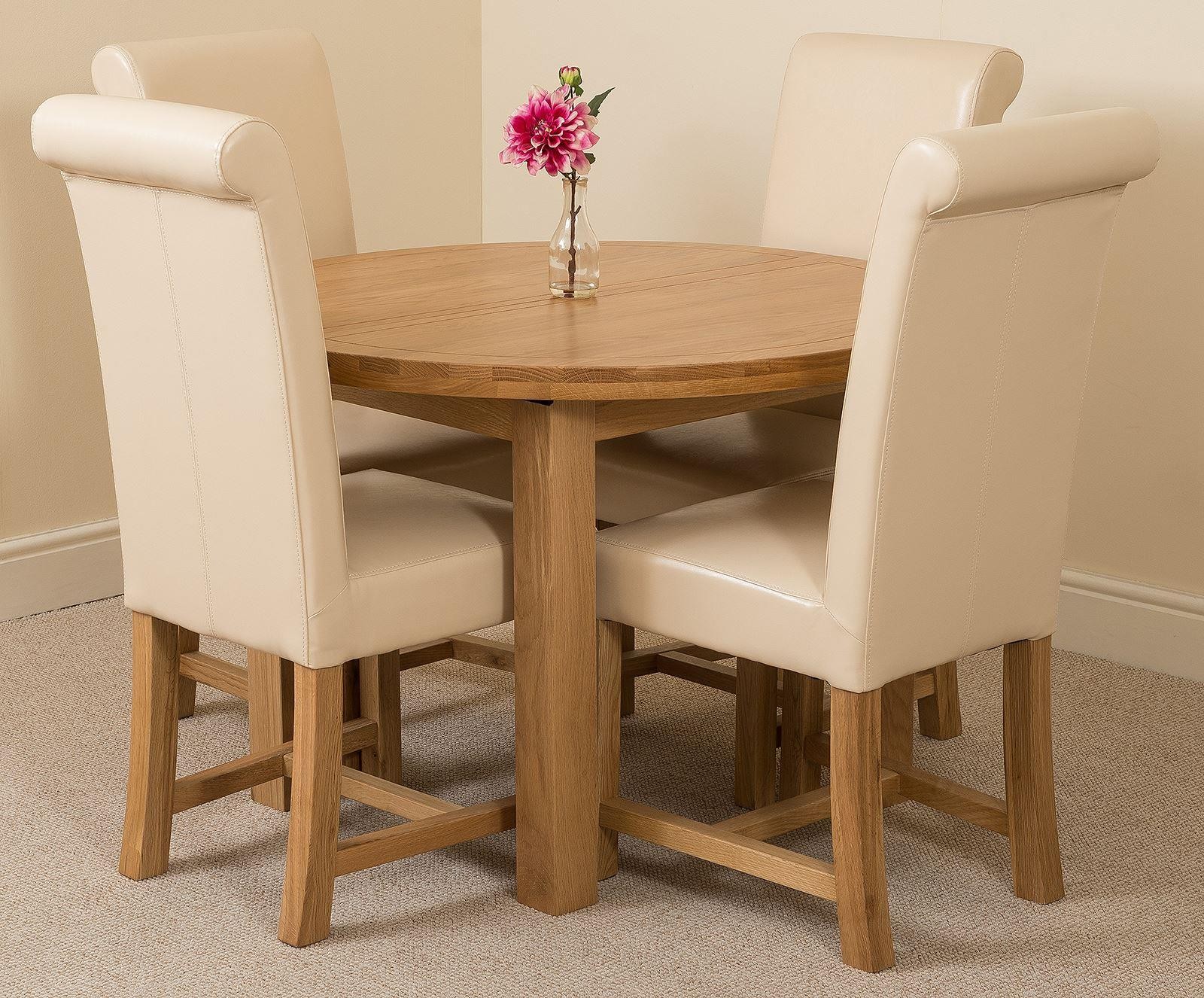 Edmonton Solid Oak Extending Oval Dining Table With 4 Washington Dining Chairs [Ivory Leather]
