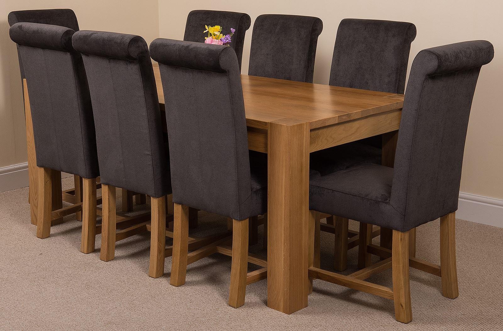 Kuba Solid Oak 180cm Dining Table with 8 Washington Dining Chairs [Black Fabric]