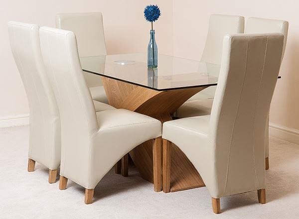 Valencia Oak 160cm Wood and Glass Dining Table with 6 Montana Dining Chairs [Black Leather]