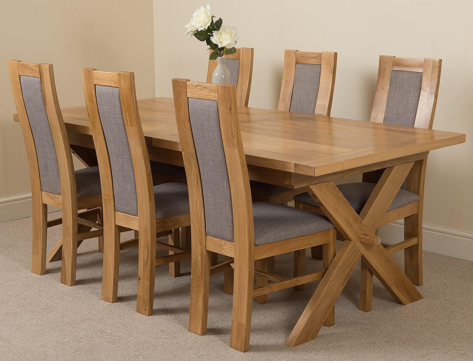 Vermont Solid Oak 200cm-240cm Crossed Leg Extending Dining Table with 6