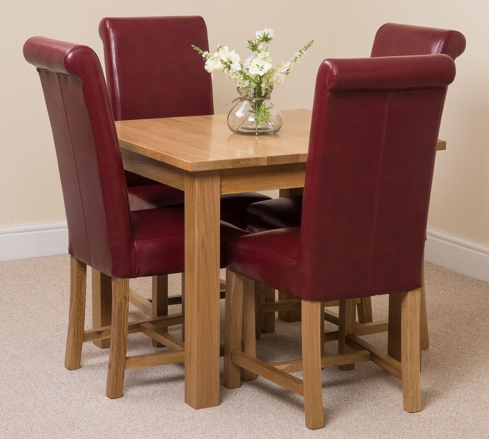 Oslo Solid Oak Dining Table with 4 Washington Dining Chairs [Burgundy Leather]