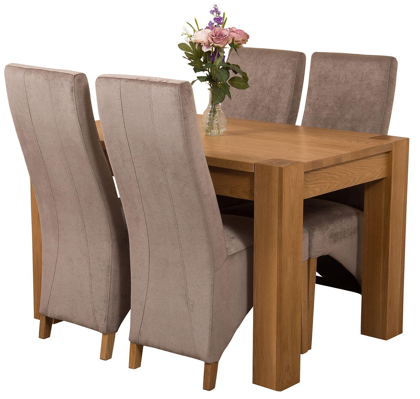 Kuba Solid Oak 125cm Dining Table with 4 Lola Dining Chairs [Grey Fabric]