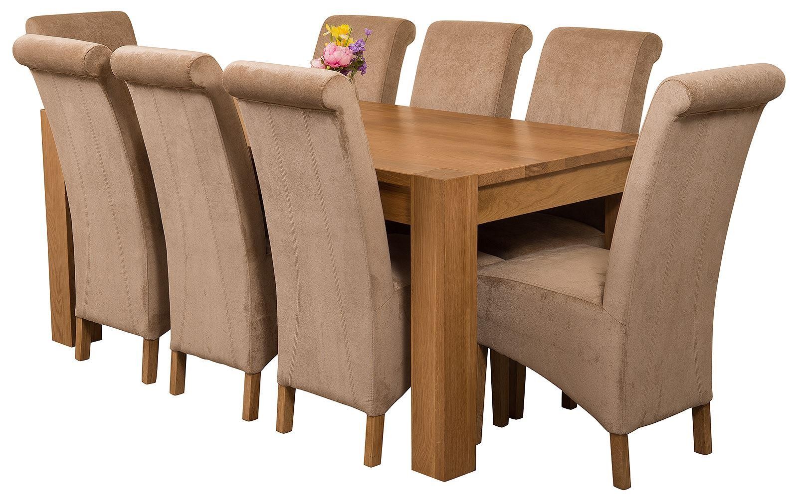 Kuba Solid Oak 180cm Dining Table with 8 Montana Dining Chairs [Beige Fabric]