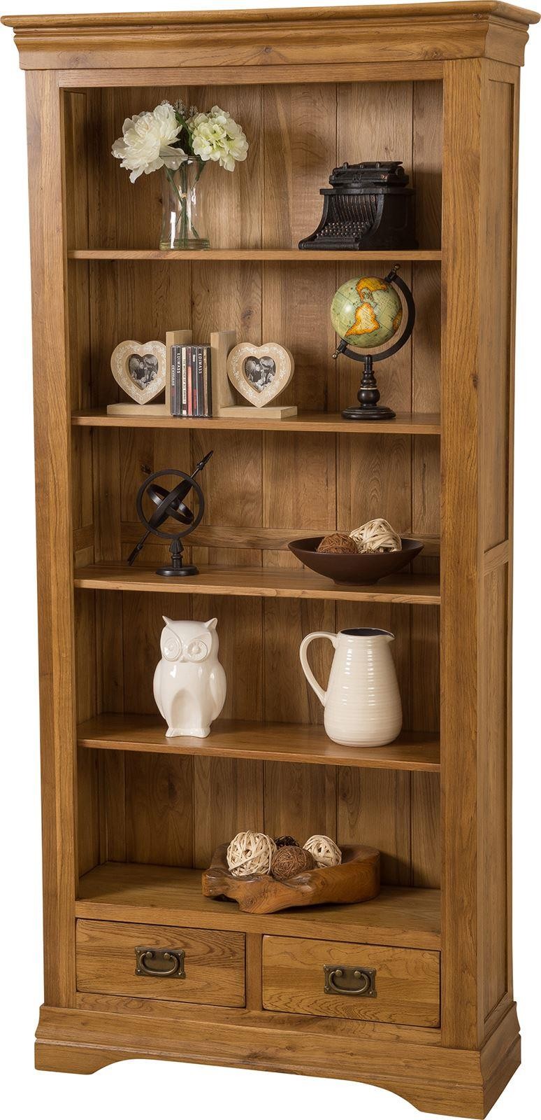 French Chateau Rustic Solid Oak Large Bookcase