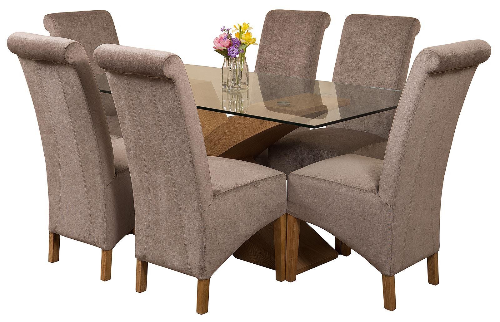 Valencia Oak 160cm Wood and Glass Dining Table with 6 Montana Dining Chairs [Grey Fabric]