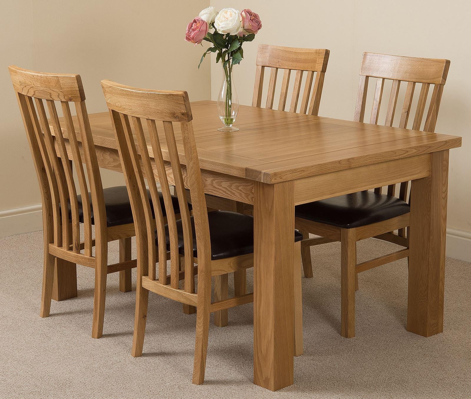 Seattle Extending Oak Dining Table with 4 Brown Harvard Dining Chairs