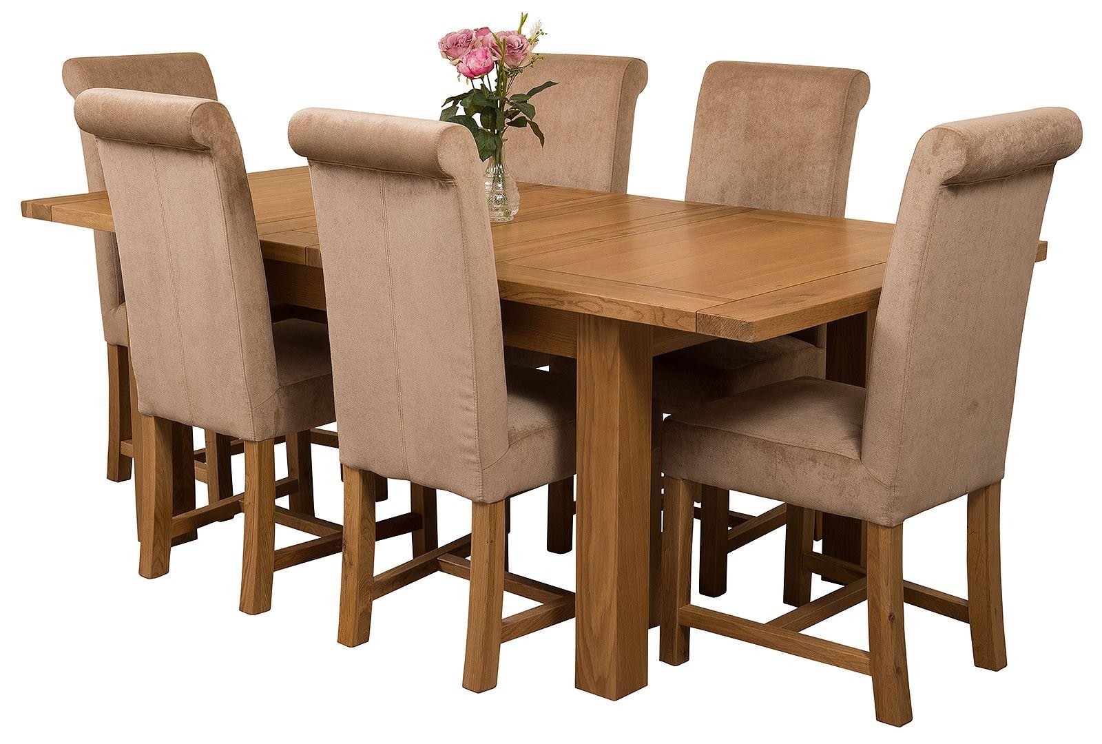 Seattle Solid Oak 150cm-210cm Extending Dining Table with 6 Washington Dining Chairs [Beige Fabric]