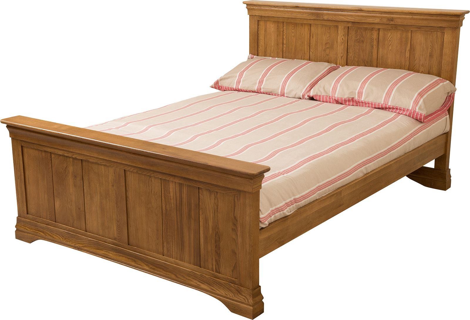 French Rustic Oak 4ft6 Double Bed Frame & Memory Foam Mattress