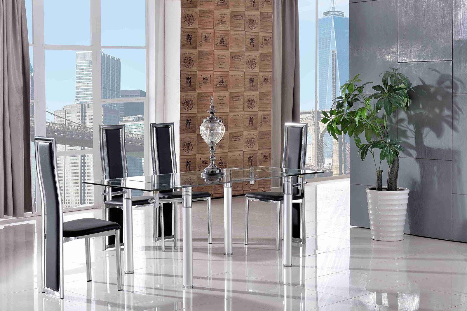 Verona Extending Glass Dining Table with 6 Elsa Designer Dining Chairs [Black]