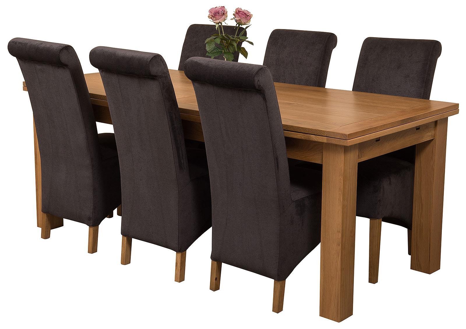 Richmond Solid Oak 200cm-280cm Extending Dining Table with 6 Montana Dining Chairs [Black Fabric]