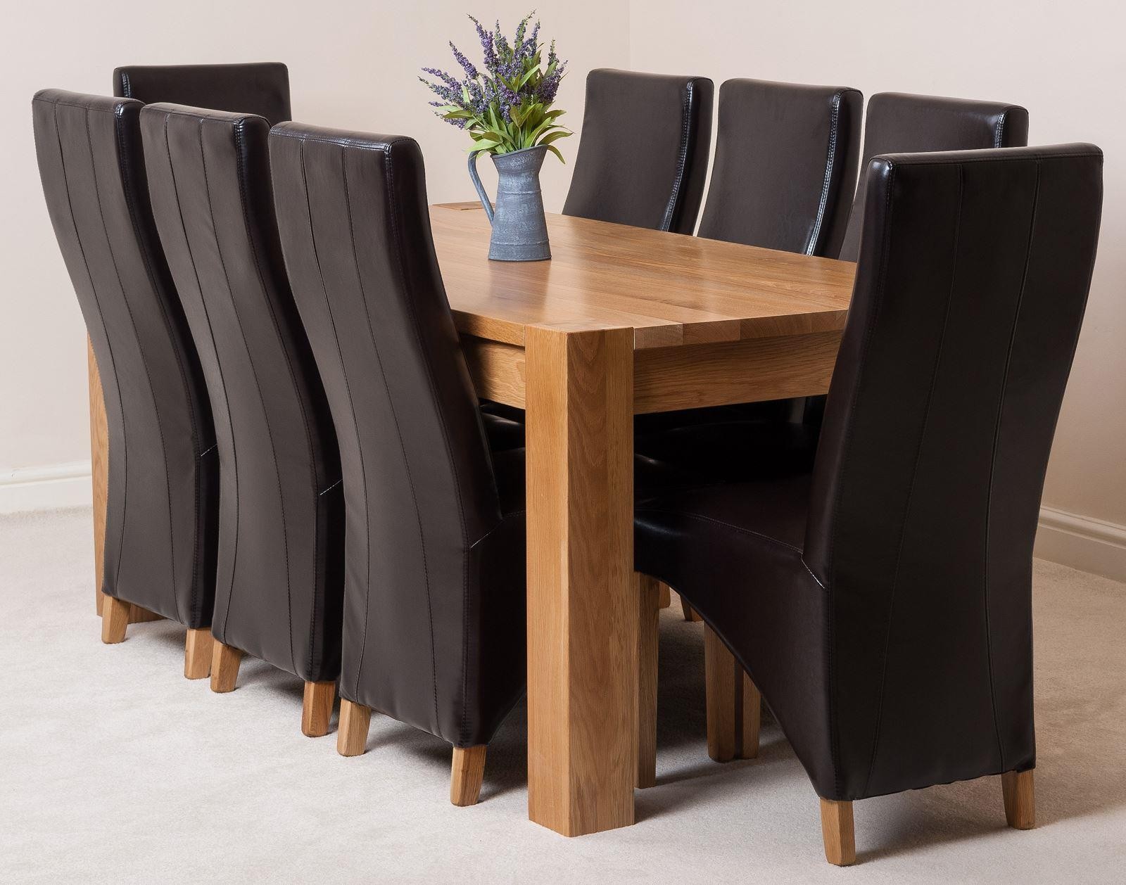 Kuba Oak Dining Table with 8 Brown Lola Dining Chairs