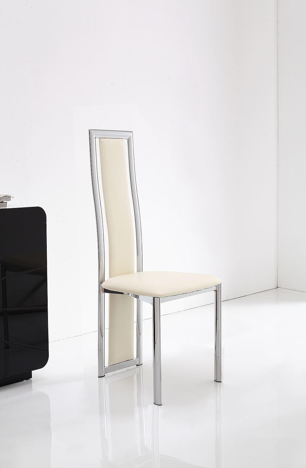 Elsa Designer Dining Chairs [Ivory Leather And Chrome]