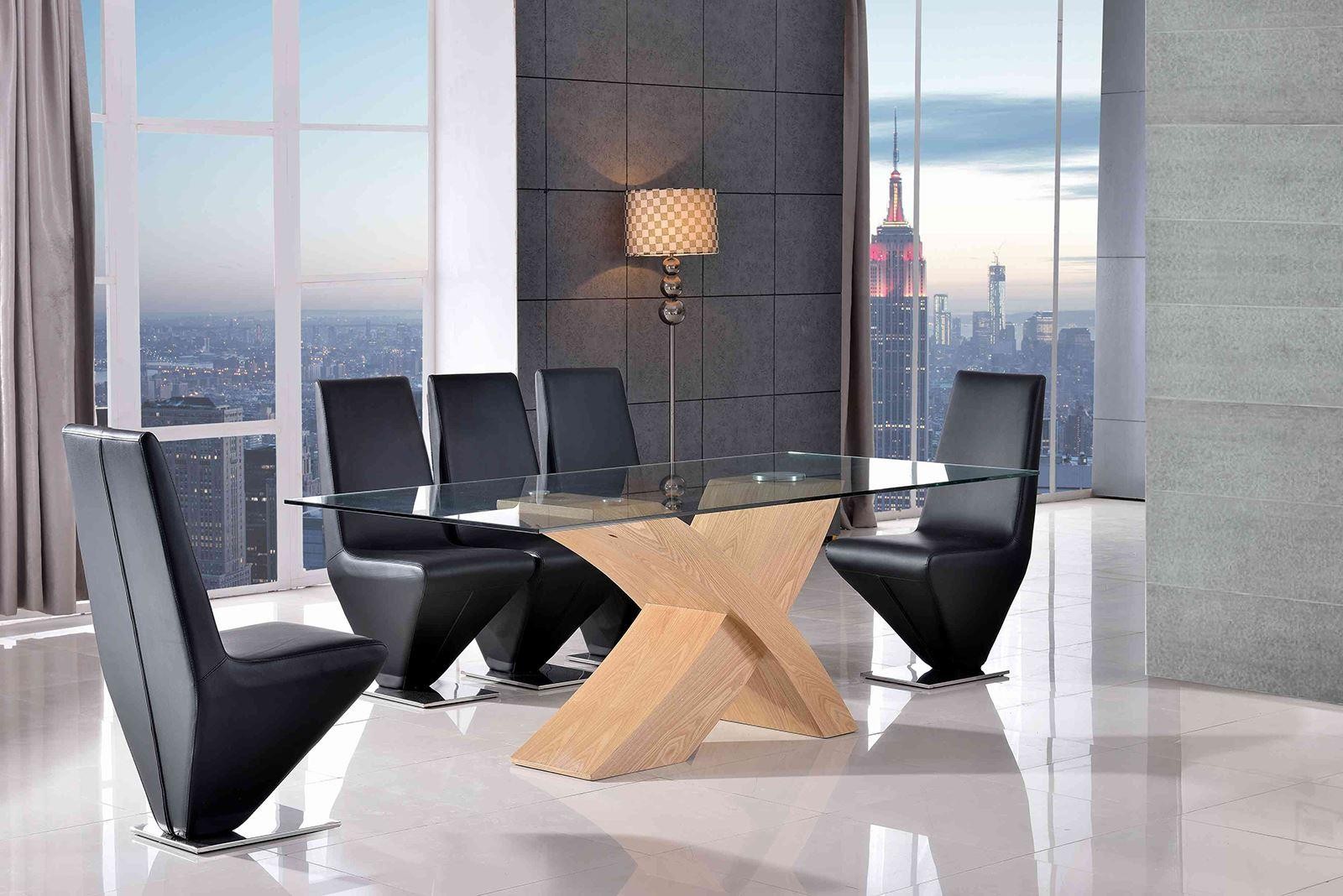 Valencia Black 200cm Wood and Glass Dining Table with 6 Rita Designer Dining Chairs [Black]
