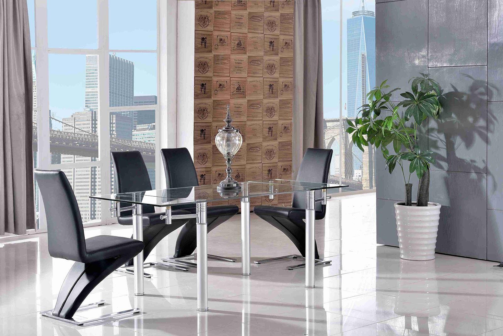 Verona Extending Glass Dining Table with 6 Zed Designer Dining Chairs [Black]