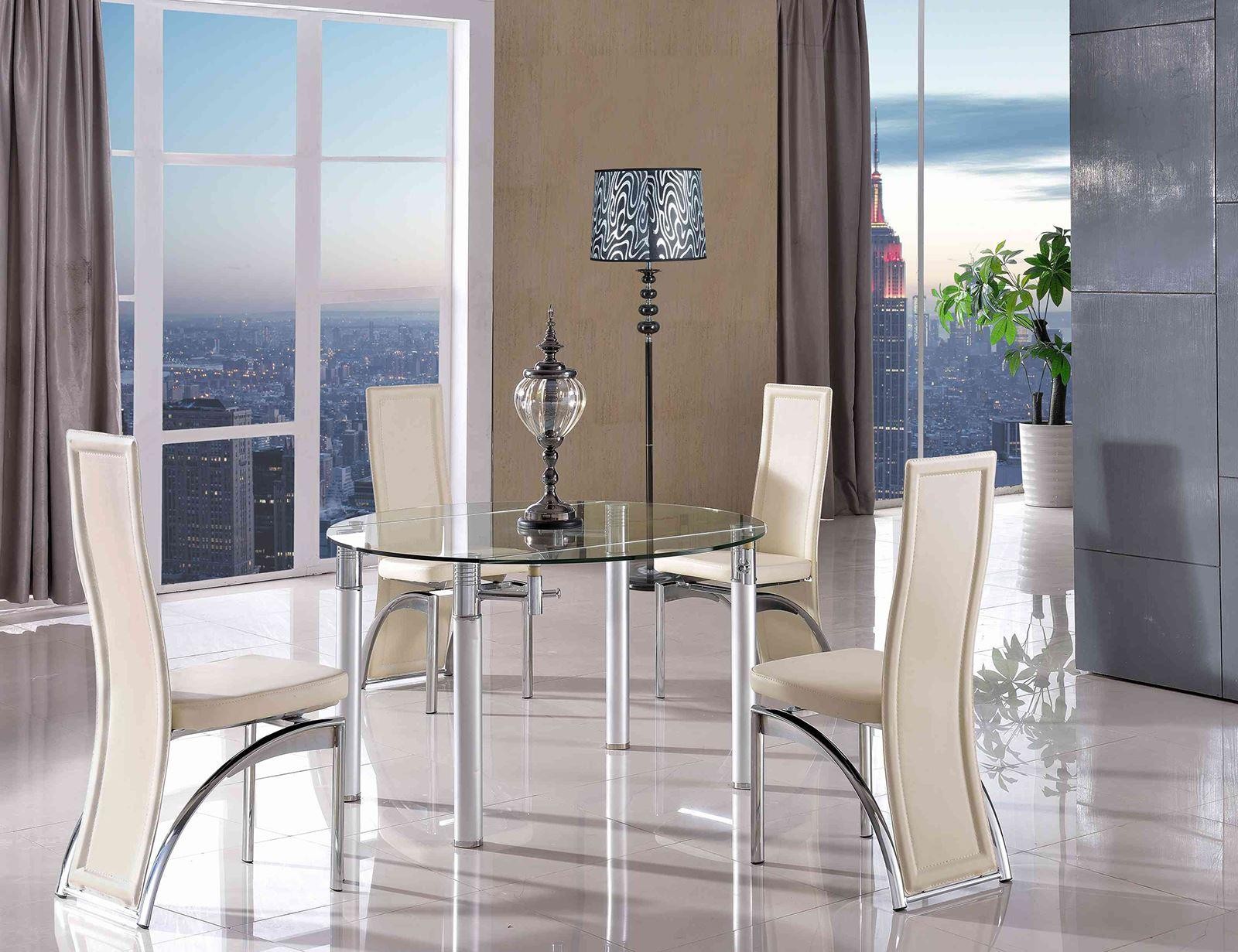 Torino Designer 74cm-120cm Extending Dining Table with 6 Alisa Dining Chair [Ivory]