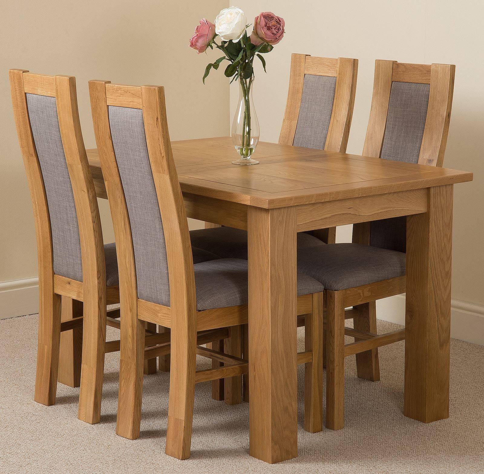 Hampton Extending Rustic Oak Dining Table with 4 Grey Stanford Dining