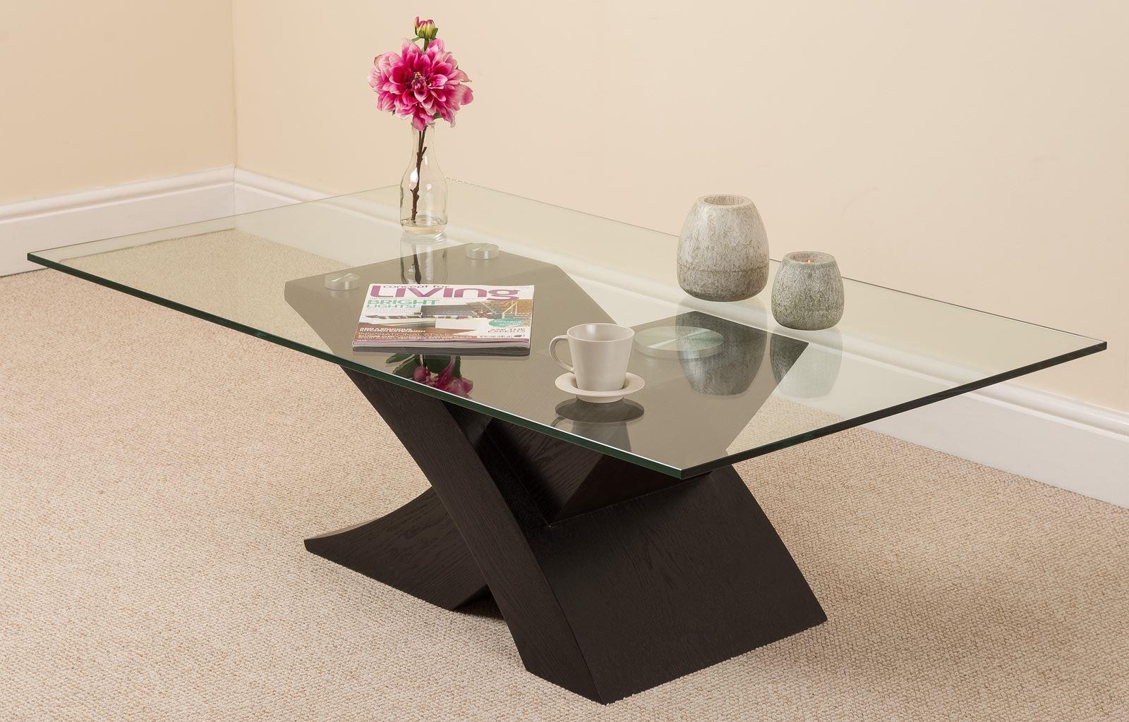 Miliano Glass and Wood Coffee Table [Black Wood] - Angle