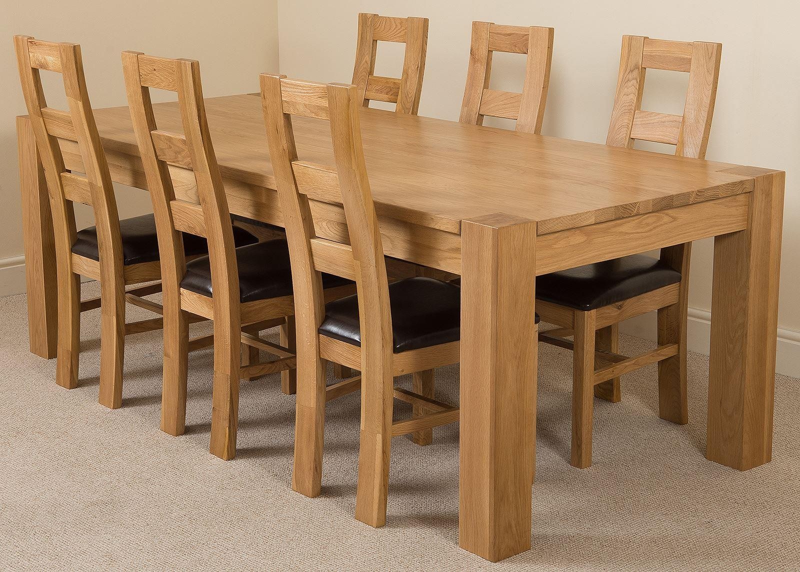 Kuba Solid Oak 220cm Dining Table with 6 Yale Solid Oak Dining Chairs