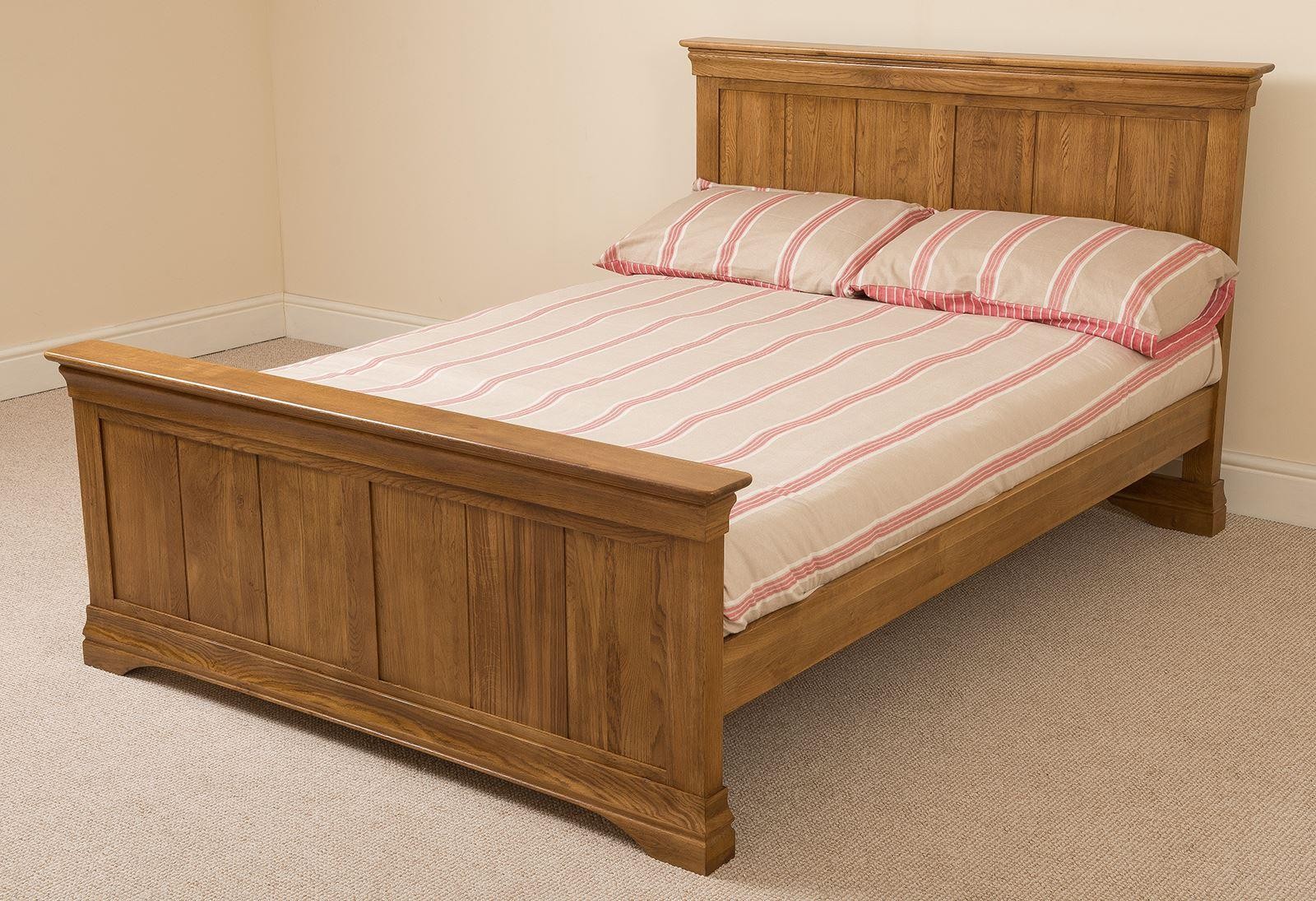 French Cau Oak King Size Bedframe, Bed Frame With Mattress Set