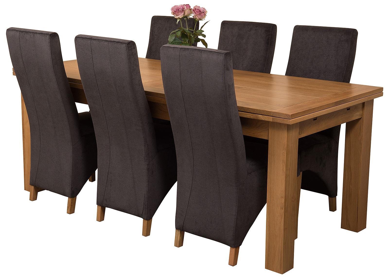 Richmond Solid Oak 200cm-280cm Extending Dining Table with 6 Lola Dining Chairs [Black Fabric]