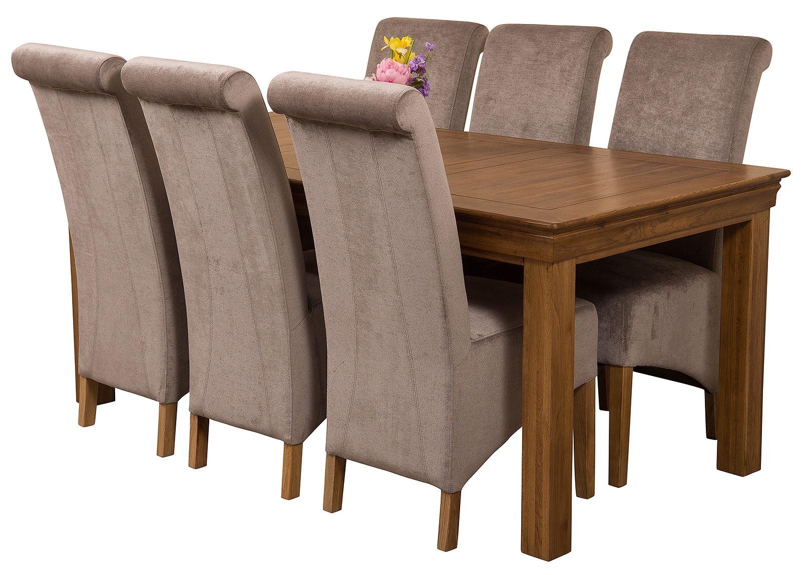 French Chateau Rustic Solid Oak 180cm Dining Table with 6 Montana