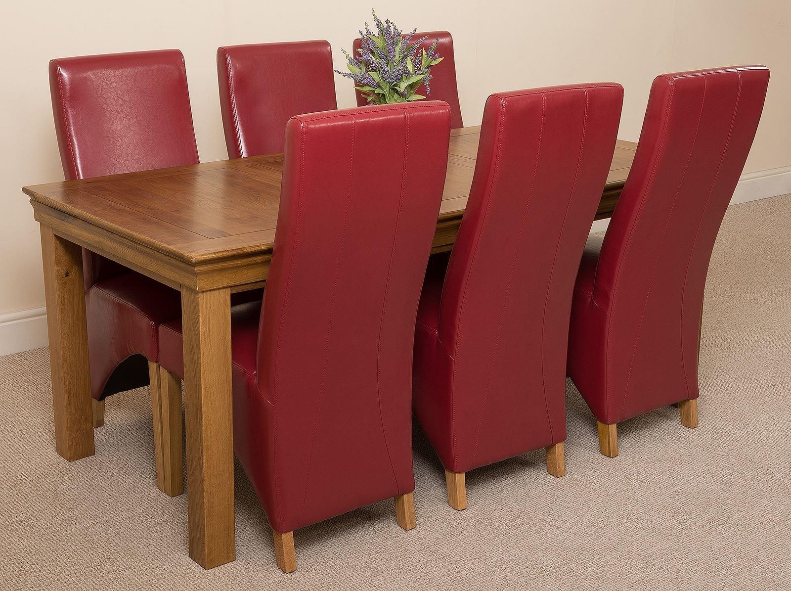 French Chateau Rustic Solid Oak 180cm Dining Table with 6 Lola Dining Chairs [Burgundy Leather]