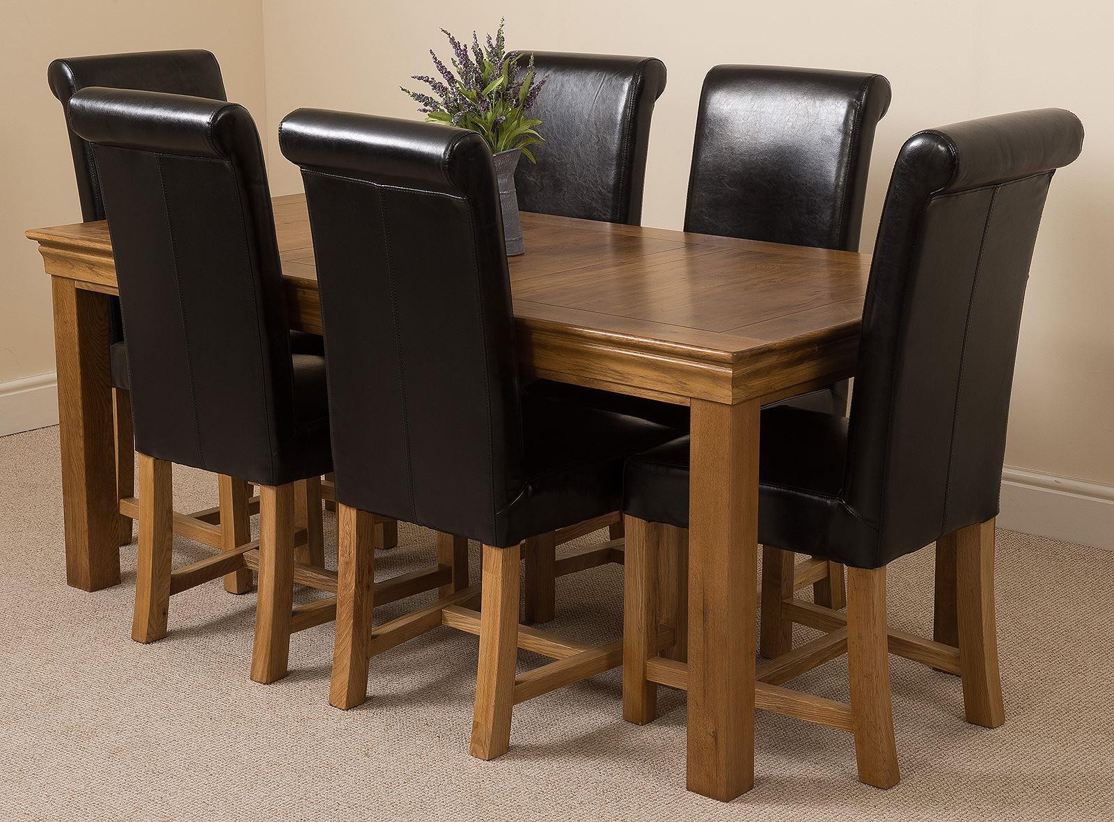 French Chateau Rustic Oak Dining Table with 6 Black ...