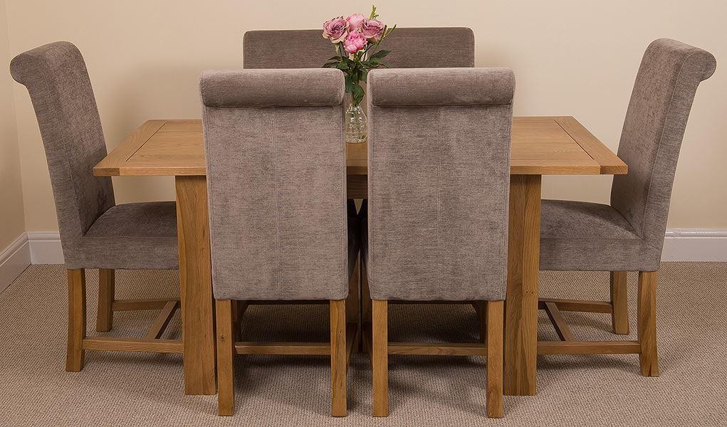 Hampton Solid Oak 120-160cm Extending Dining Table with 6 Washington Dining Chairs [Grey Fabric]