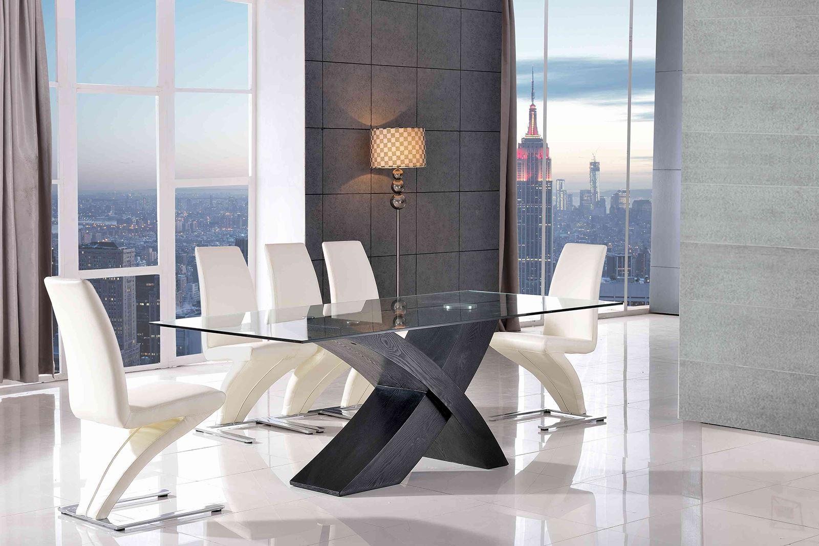 Valencia Black 160cm Wood and Glass Dining Table with 4 Zed Designer Dining Chairs [Ivory]