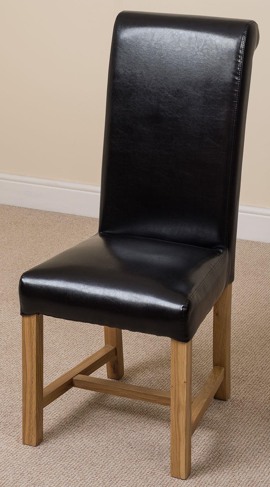 Washington Scroll Top Dining Chair [Black Leather]