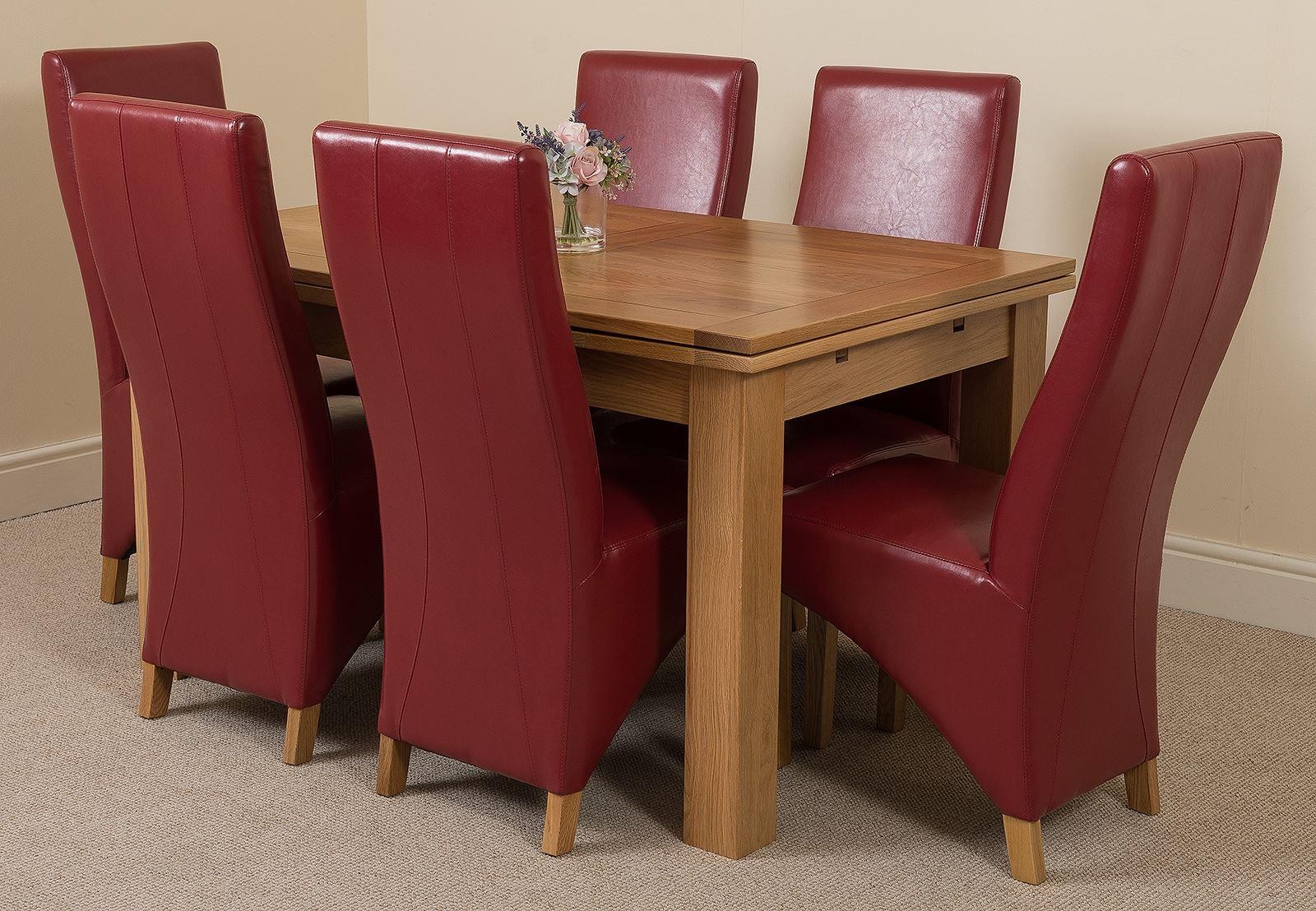 Richmond Solid Oak 140cm-220cm Extending Dining Table with 6 Lola Dining Chairs [Burgundy Leather]