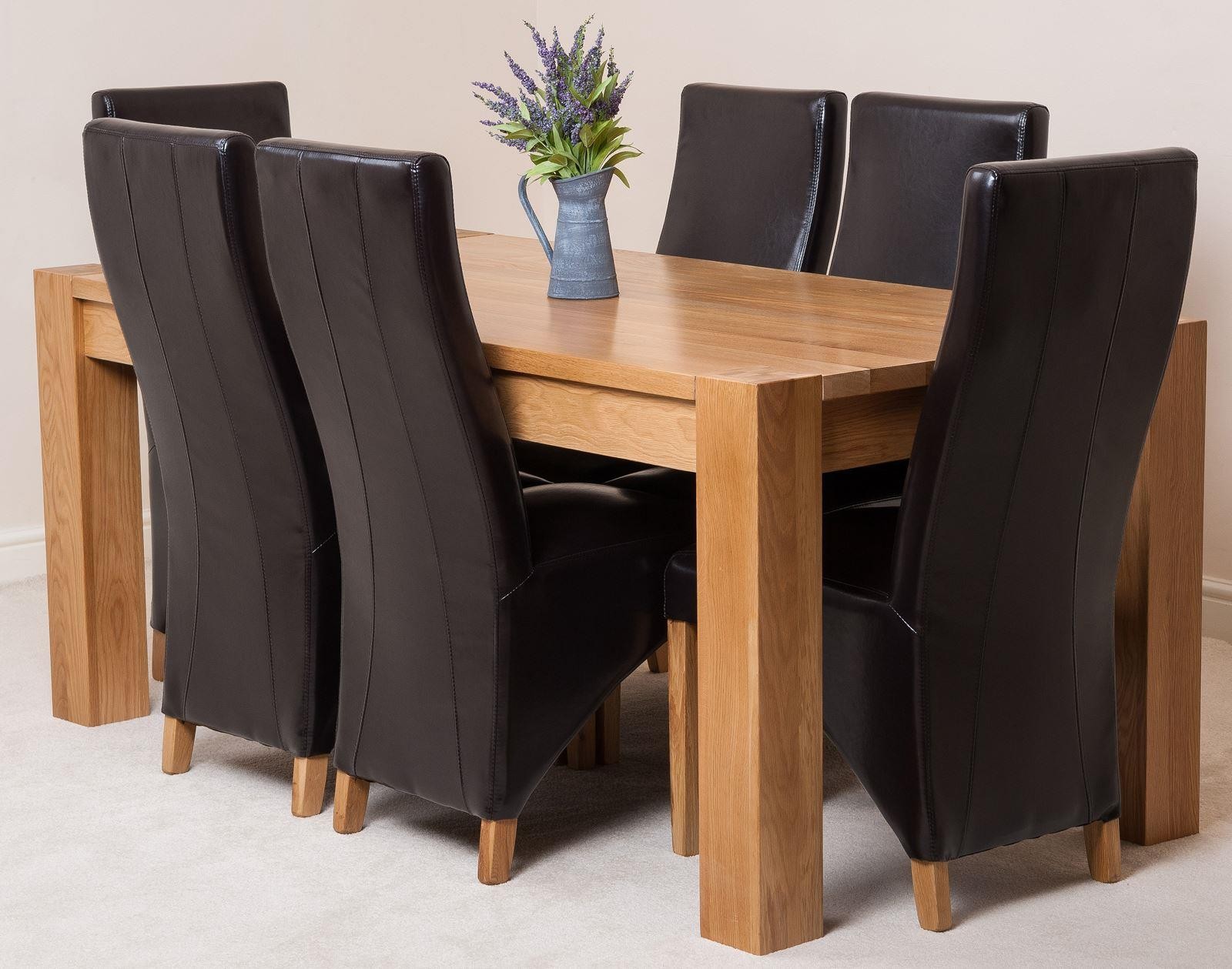 Kuba Oak Dining Table with 6 Brown Lola Dining Chairs