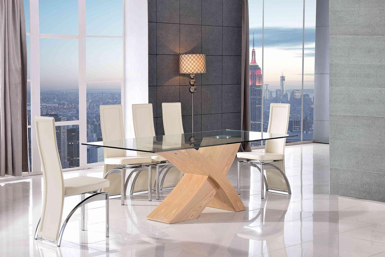Valencia Black 200cm Wood and Glass Dining Table with 8 Alisa Dining Chair [Ivory]