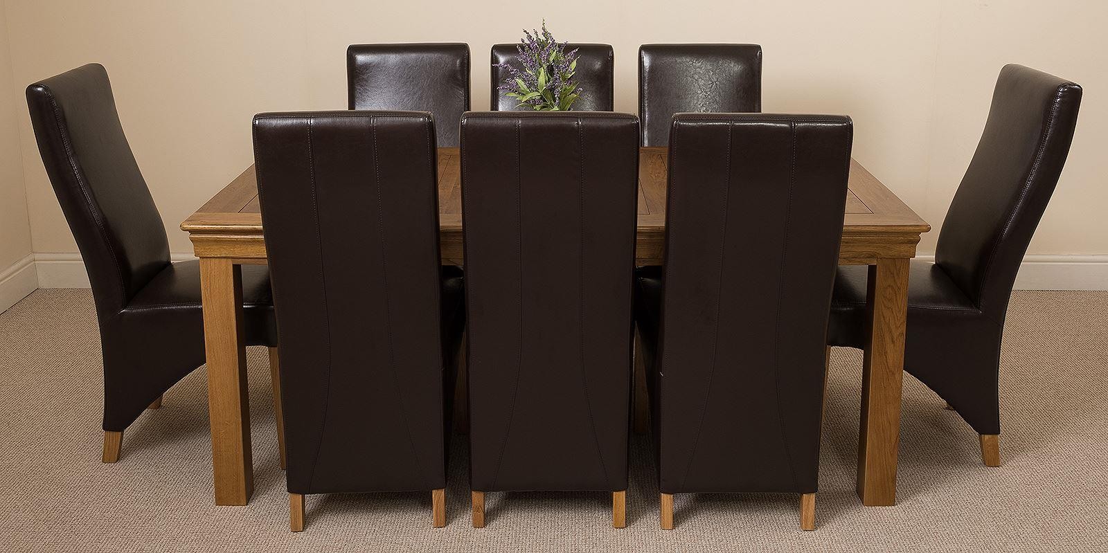 French Chateau Rustic Oak Dining Table with 8 Black Lola Dining Chairs