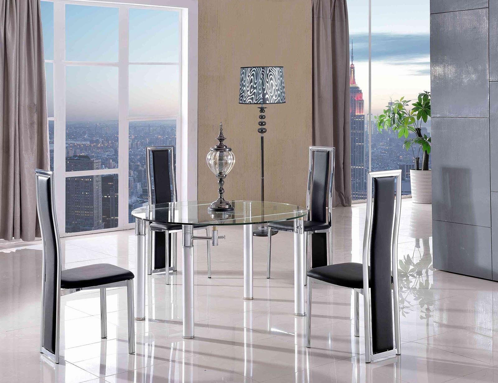 Torino Designer 74cm-120cm Extending Dining Table with 6 Elsa Designer Dining Chairs [Black] 