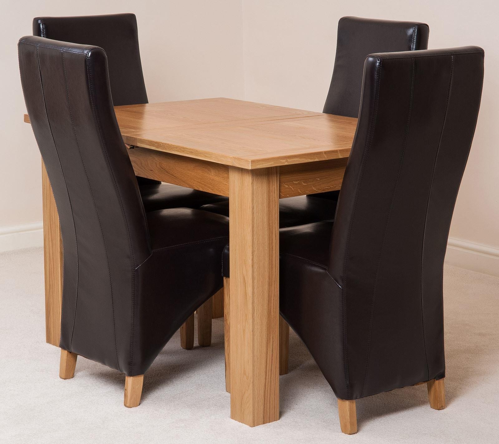 Hampton Solid Oak 120-160cm Extending Dining Table with 4 Lola Dining Chairs [Brown Leather]
