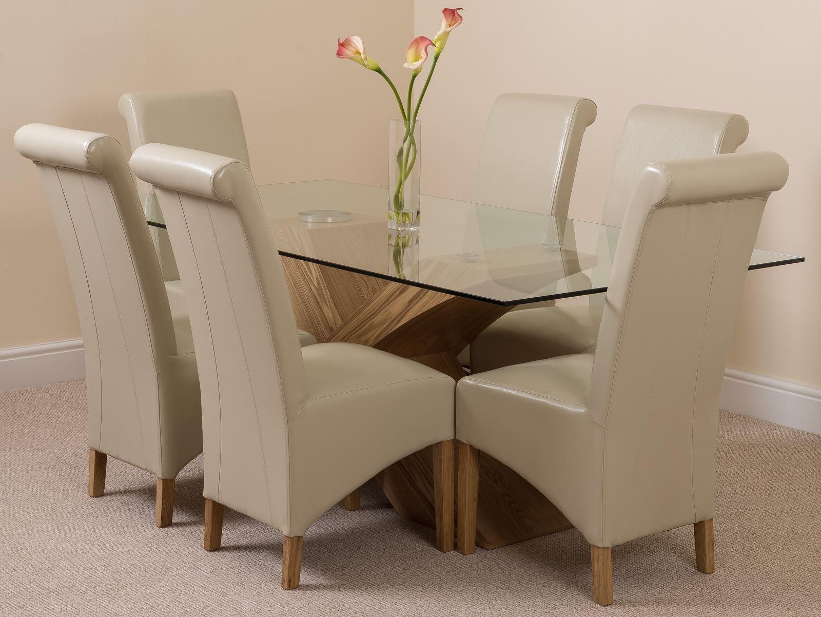 Valencia Oak 200cm Wood and Glass Dining Table with 6 Montana Dining Chairs [Ivory Leather]