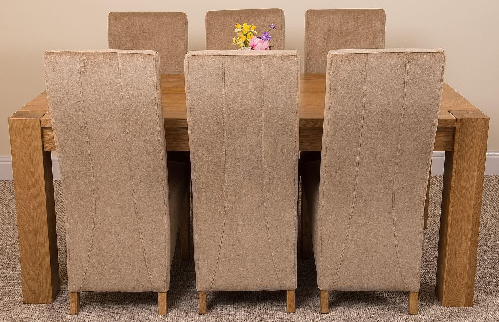 Kuba Solid Oak 180cm Dining Table with 6 Lola Dining Chairs [Beige Fabric]