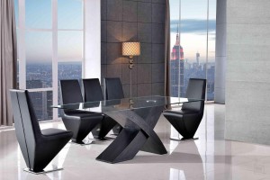 Valencia Black 200cm Wood and Glass Dining Table with 6 Rita Designer Dining Chairs [Black]