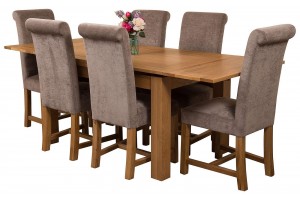 Richmond Solid Oak 140cm-220cm Extending Dining Table with 6 Washington Dining Chairs [Grey Fabric]